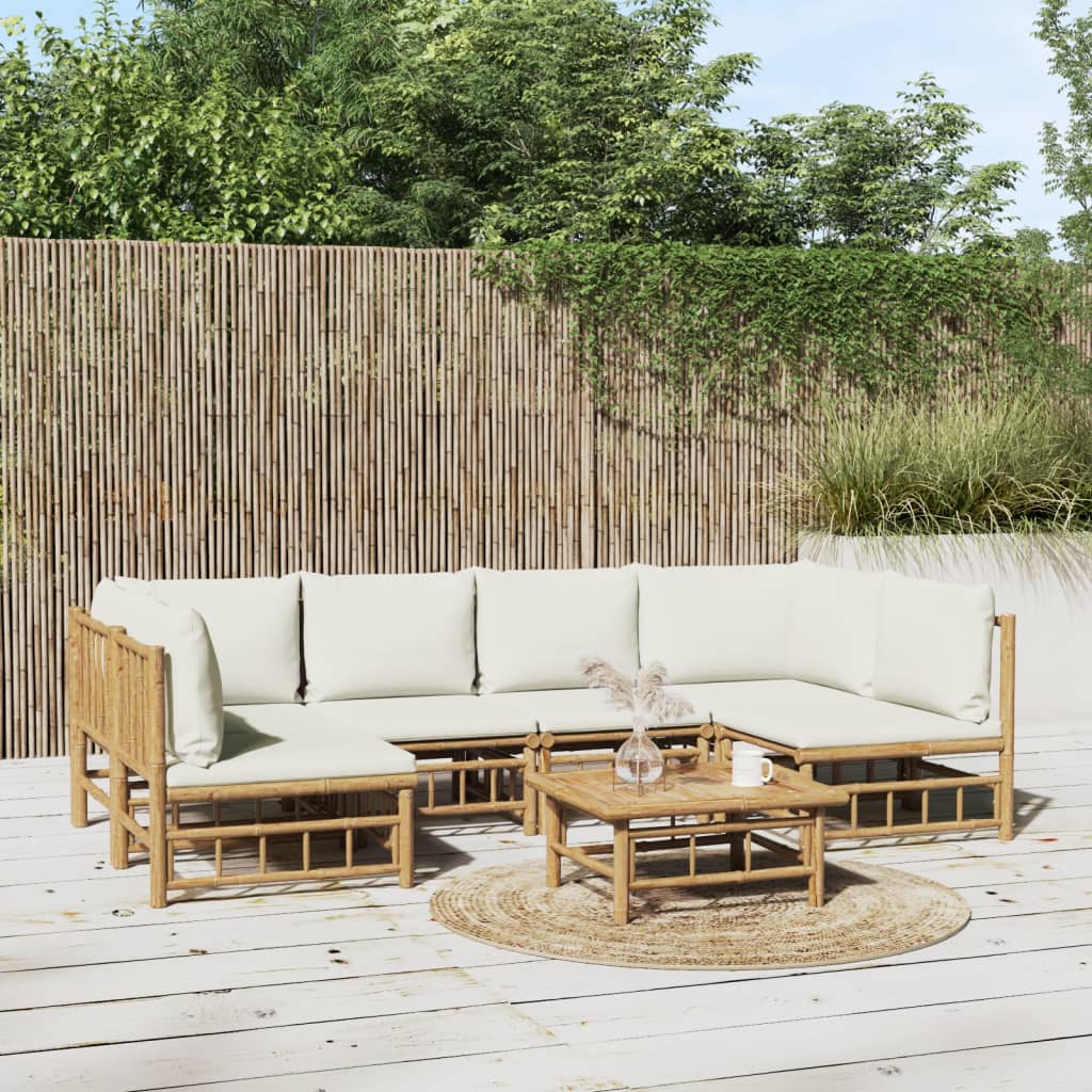 vidaXL 7 Piece Garden Lounge Set with Cream White Cushions Bamboo