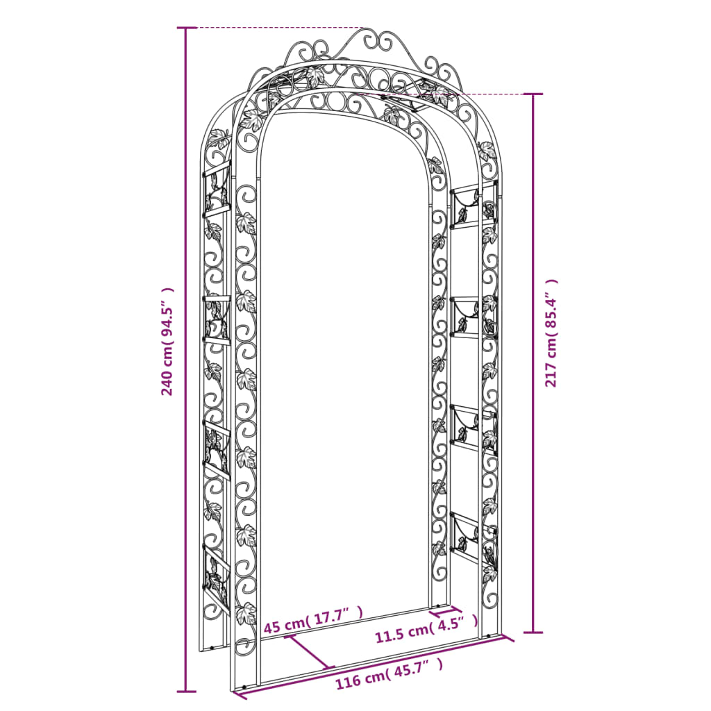 vidaXL Garden Arch Black 116x45x240 cm Steel