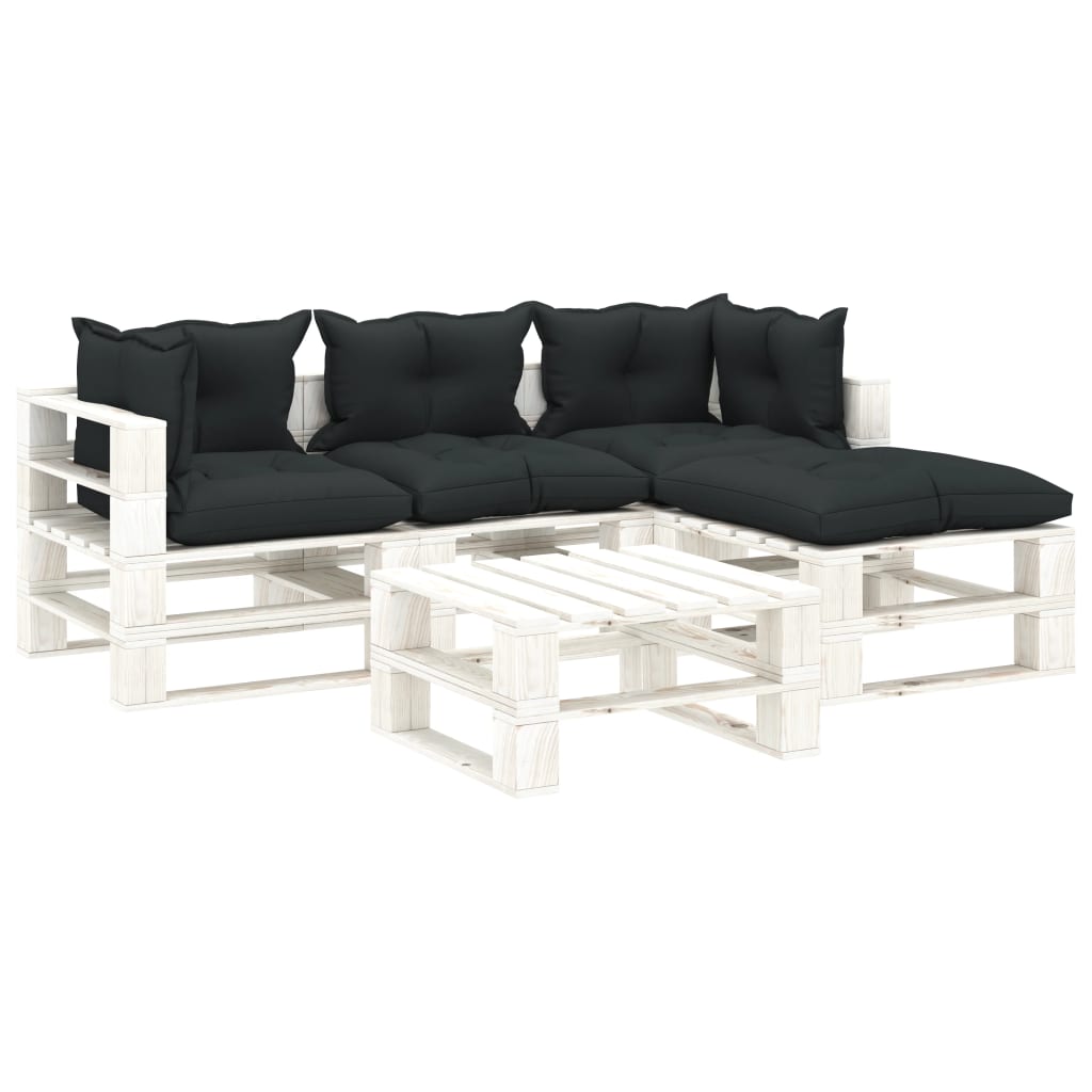 vidaXL 5 Piece Garden Pallets Lounge Set with Anthracite Cushions Wood