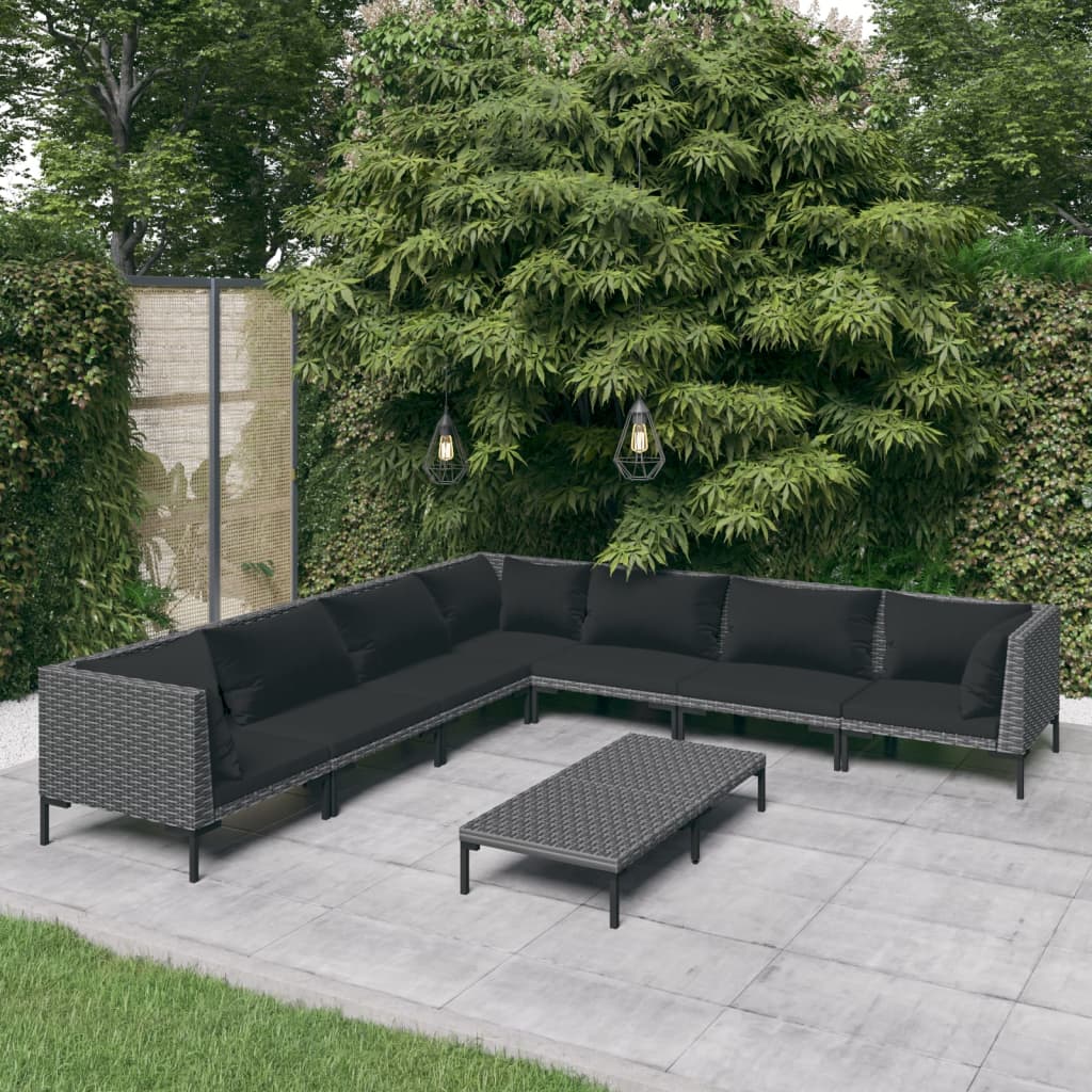 vidaXL 8 Piece Garden Lounge Set with Cushions Poly Rattan Dark Grey