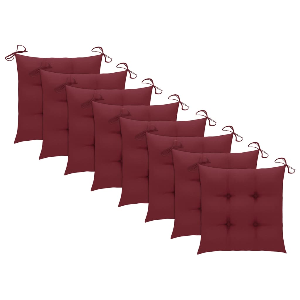 vidaXL Garden Chairs with Wine Red Cushions 8 pcs Solid Teak Wood