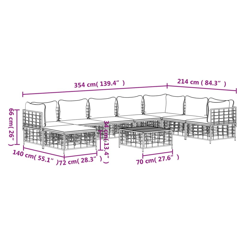 vidaXL 9 Piece Garden Lounge Set with Cushions Anthracite Poly Rattan