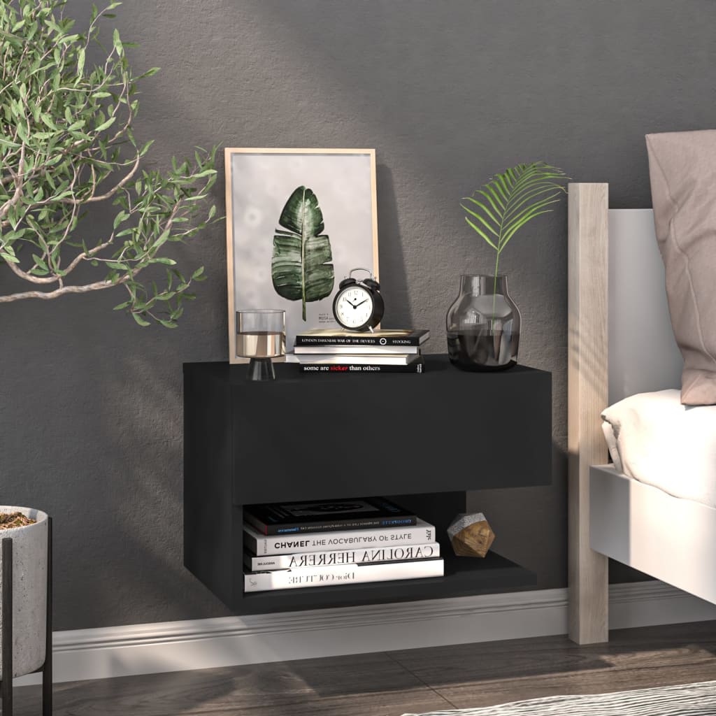vidaXL Wall-mounted Bedside Cabinets 2 pcs Black