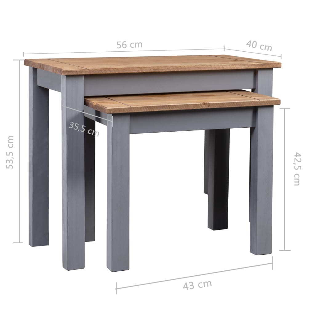 vidaXL Nesting Tables 2 pcs Grey Solid Pine Wood Panama Range