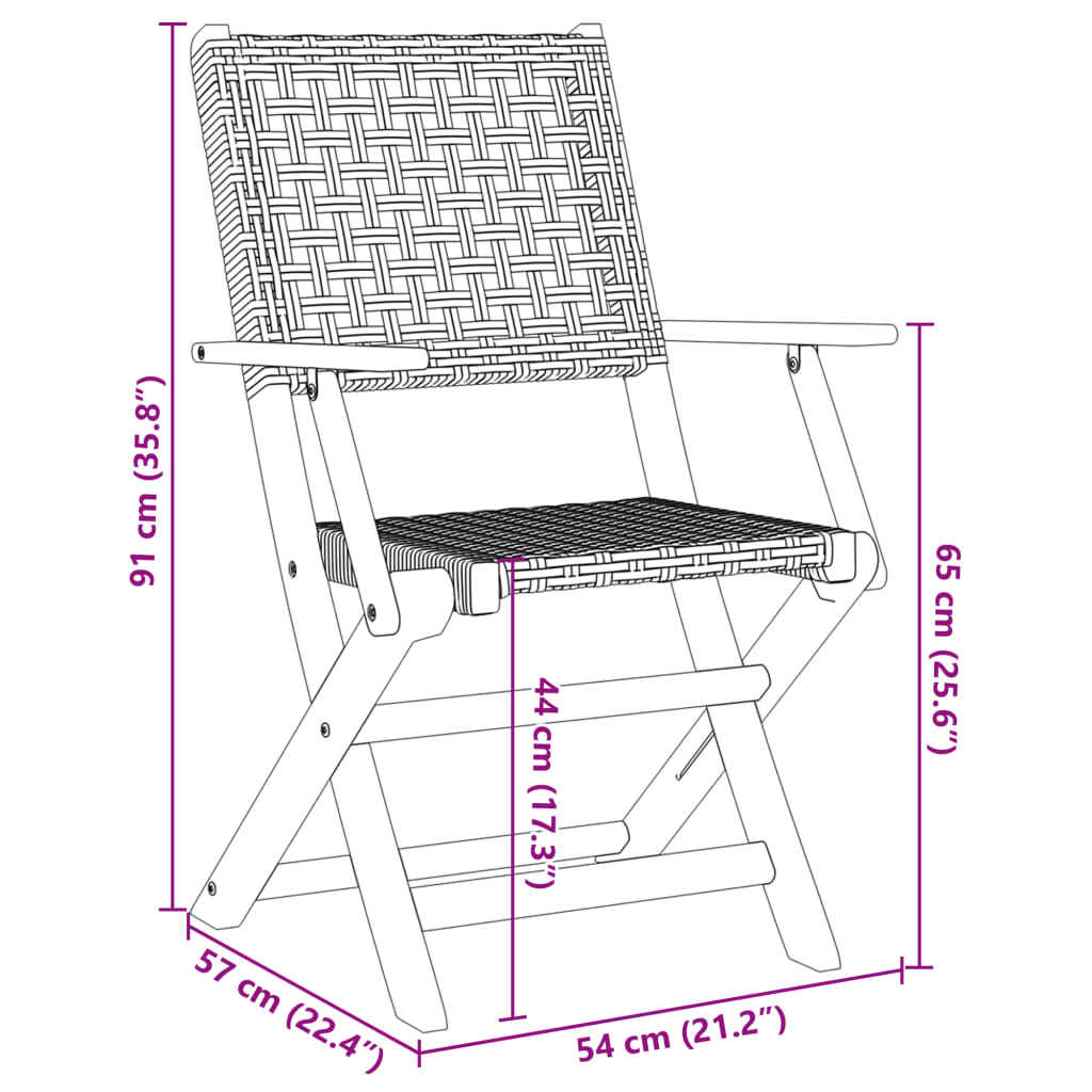 vidaXL Garden Chairs 2 pcs Black Solid Wood Acacia and Poly Rattan