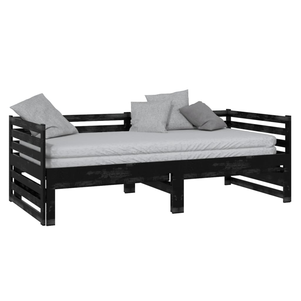 vidaXL Pull-out Day Bed without Mattress Black 2x(90x200) cm