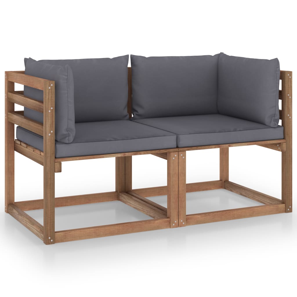 vidaXL Garden 2-Seater Pallet Sofa with Anthracite Cushions Pinewood