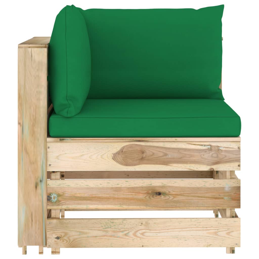 vidaXL Sectional Corner Sofa with Cushions Green Impregnated Wood