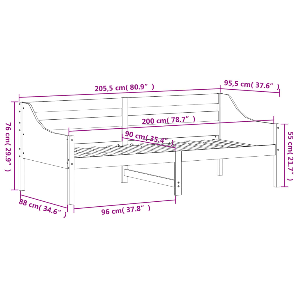 vidaXL Day Bed without Mattress White 90x200 cm Solid Wood Pine