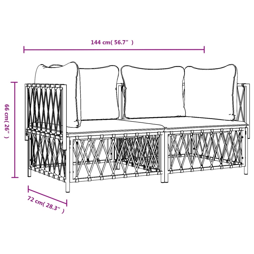 vidaXL 2 Piece Garden Lounge Set with Cushions White Steel