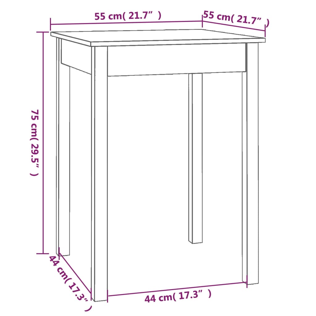 vidaXL Dining Table 55x55x75 cm Solid Wood Pine