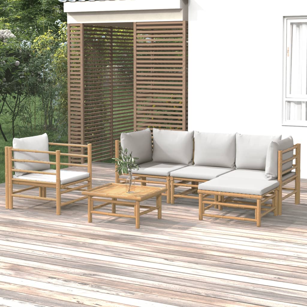 vidaXL 6 Piece Garden Lounge Set with Light Grey Cushions Bamboo