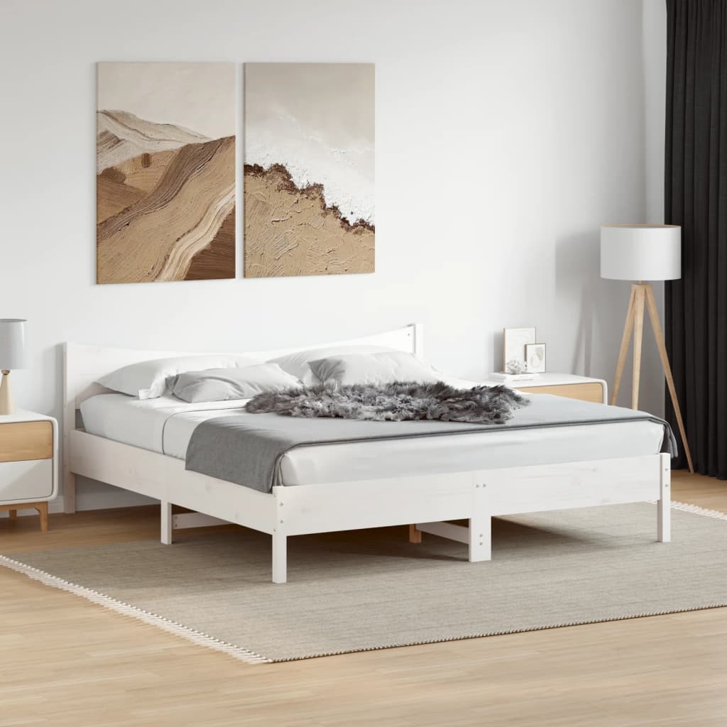 vidaXL Bed Frame with Headboard White 200x200 cm Solid Wood Pine