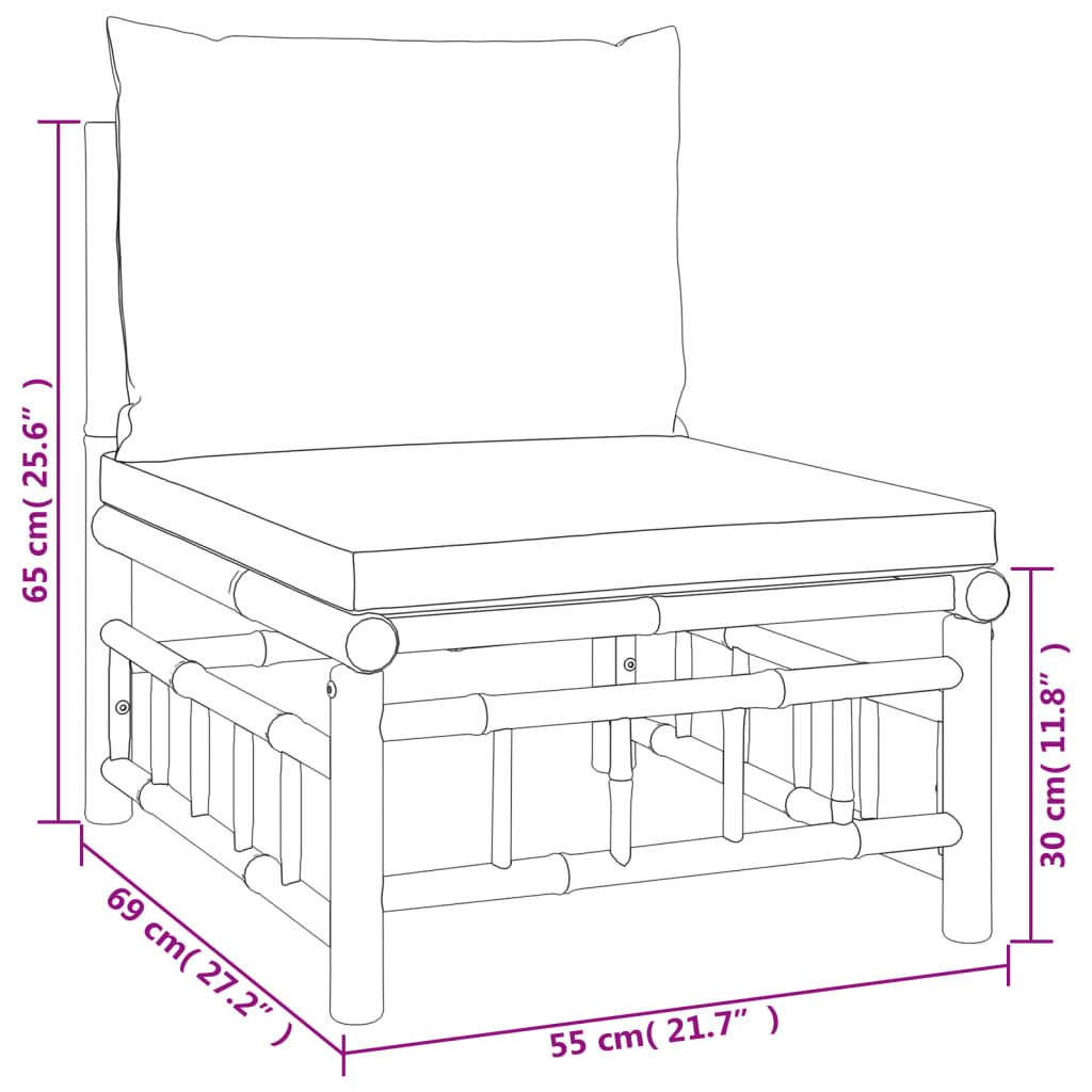 vidaXL 6 Piece Garden Lounge Set with Cream White Cushions Bamboo