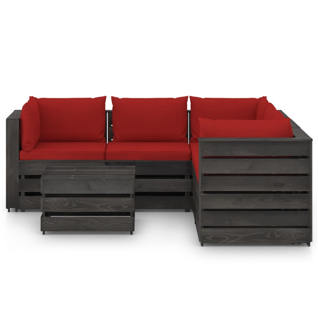 vidaXL 6 Piece Garden Lounge Set with Cushions Grey Impregnated Wood