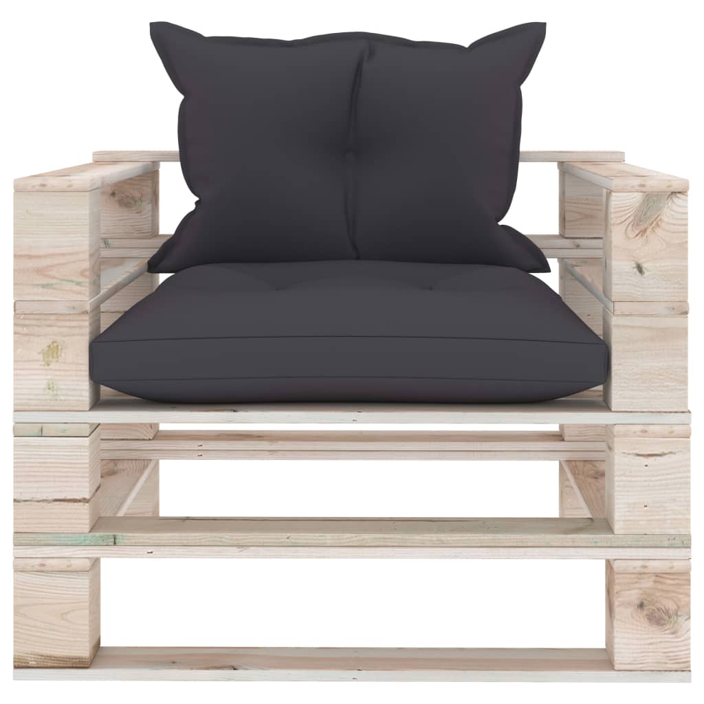 vidaXL Garden Pallet Sofa with Anthracite Cushions Pinewood