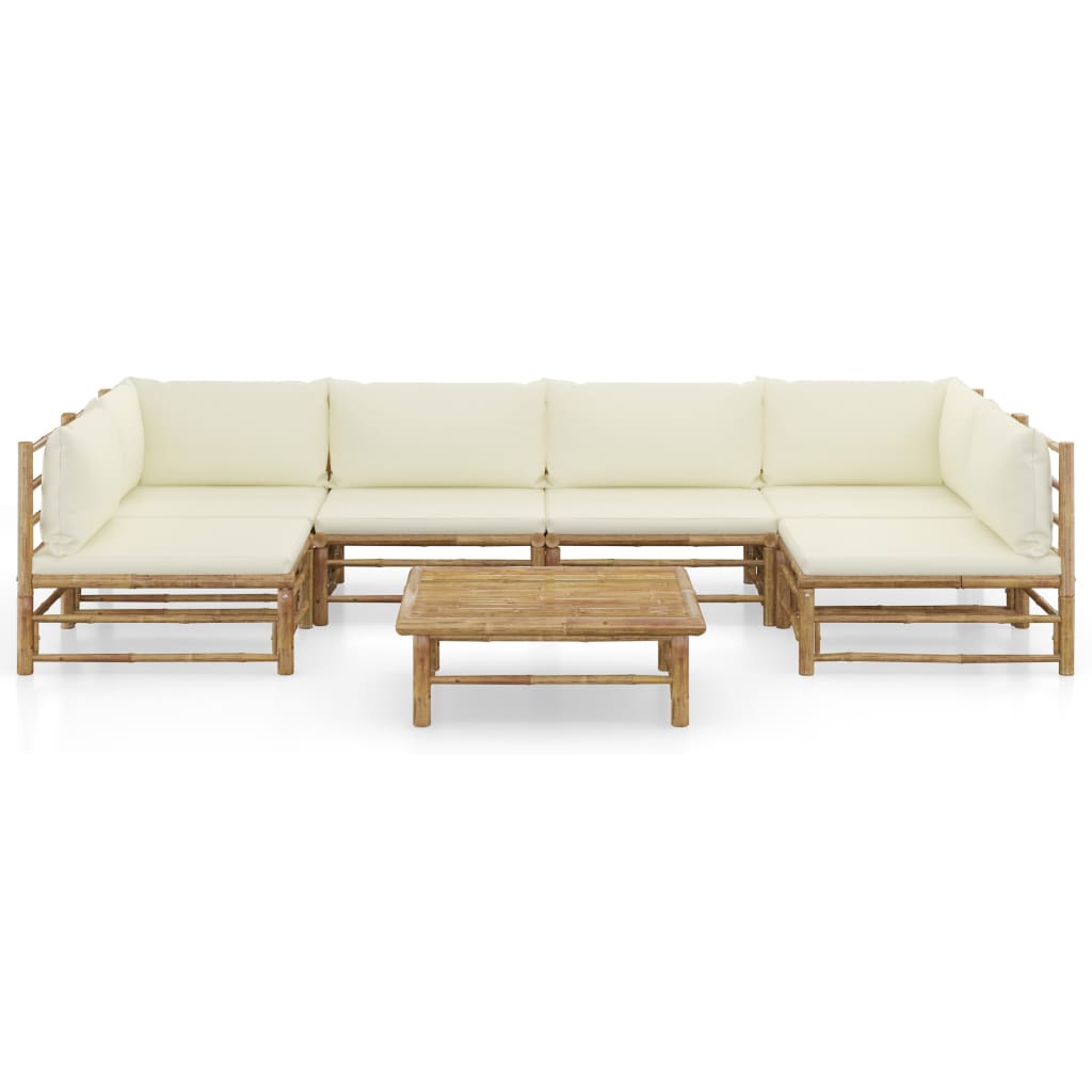 vidaXL 7 Piece Garden Lounge Set with Cream White Cushions Bamboo