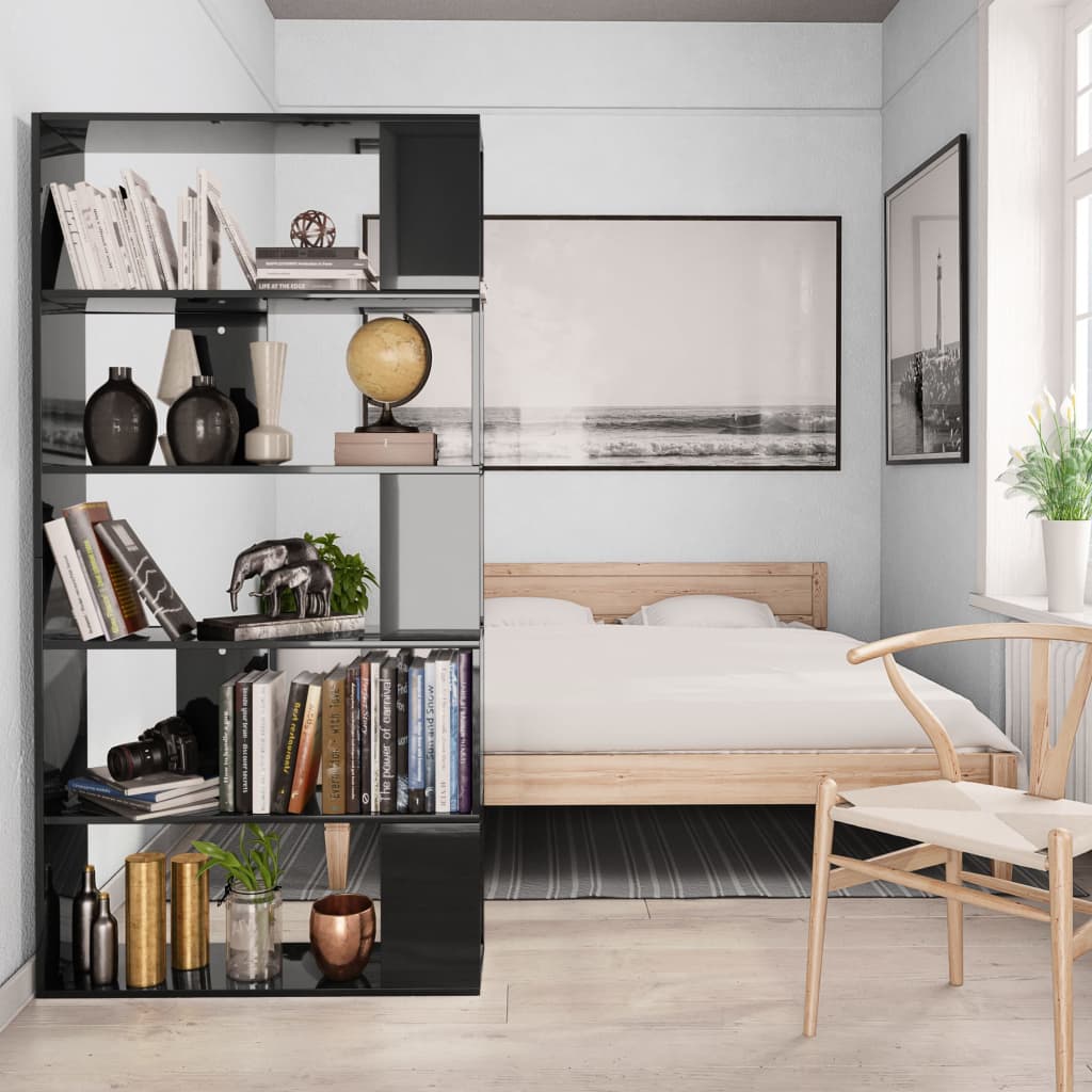vidaXL Book Cabinet/Room Divider High Gloss Black 80x24x159 cm Engineered Wood