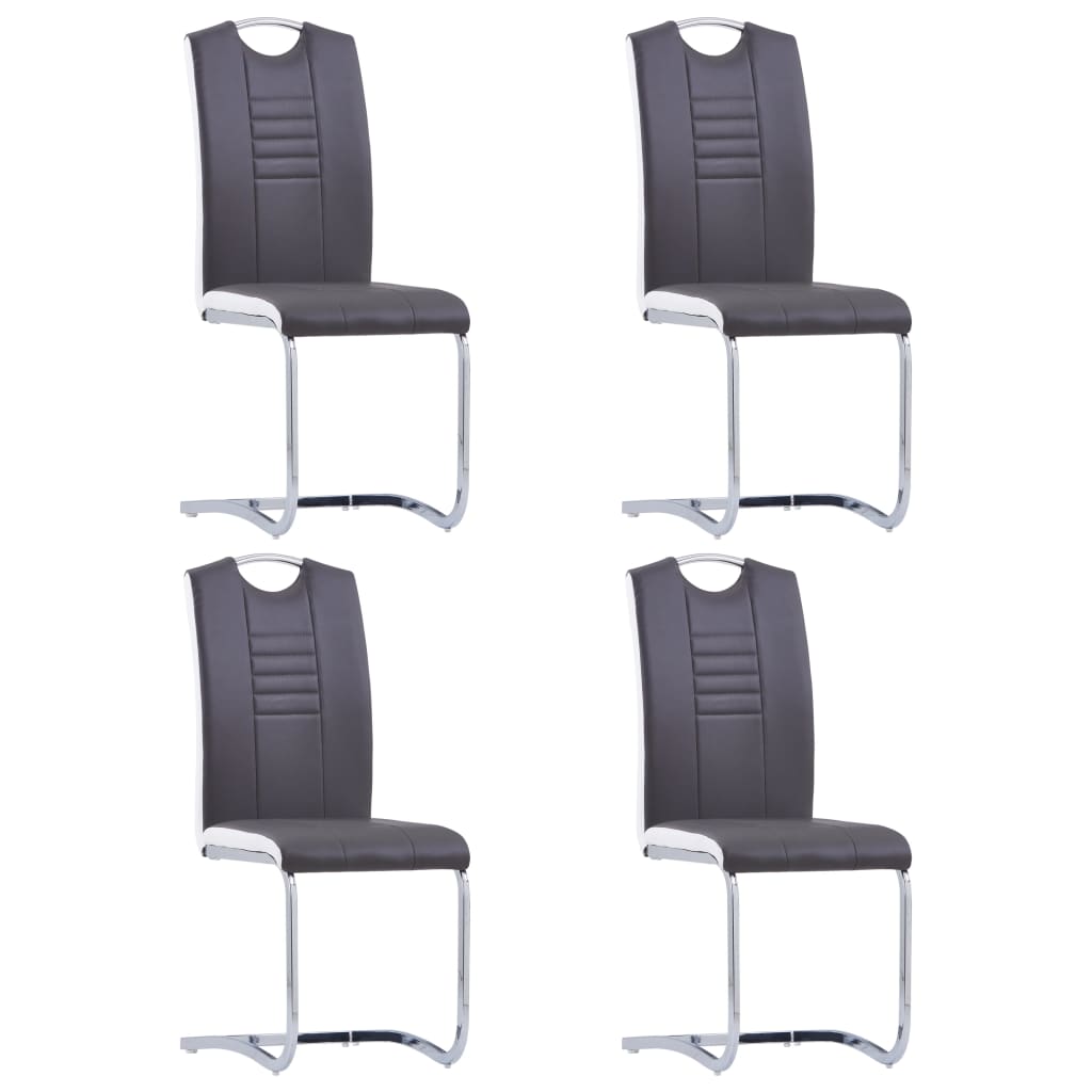 vidaXL Cantilever Dining Chairs 4 pcs Grey Faux Leather
