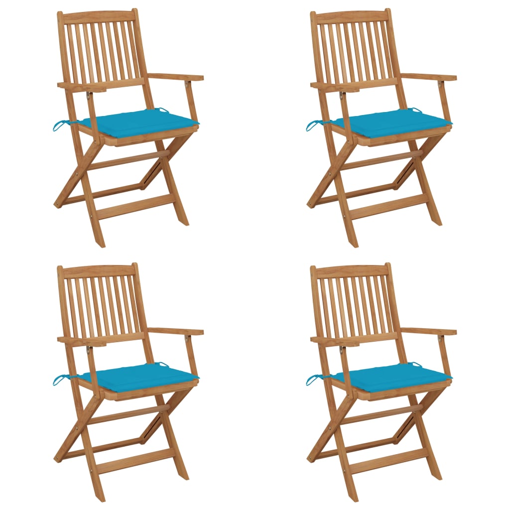 vidaXL Folding Garden Chairs 4 pcs with Cushions Solid Wood Acacia