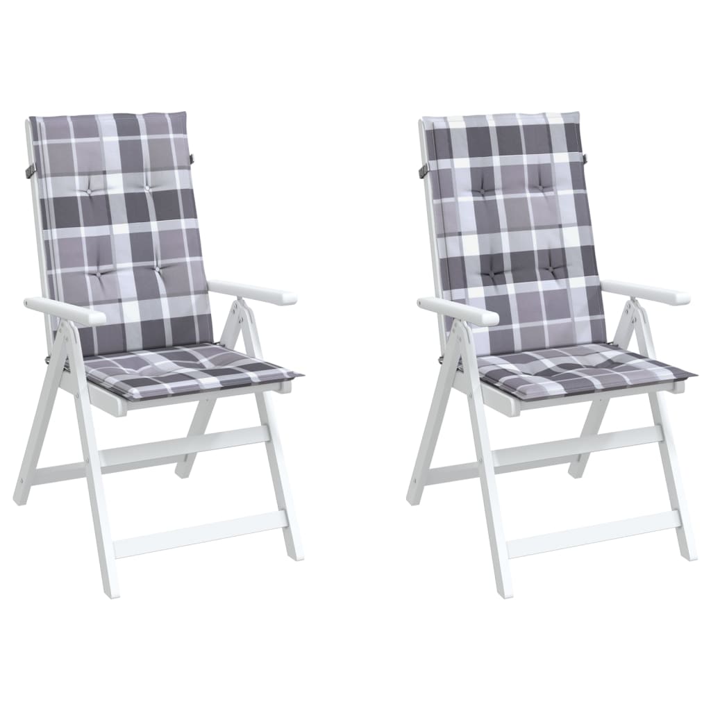 vidaXL Garden Highback Chair Cushions 2 pcs Grey Check Pattern 120x50x3 cm Fabric
