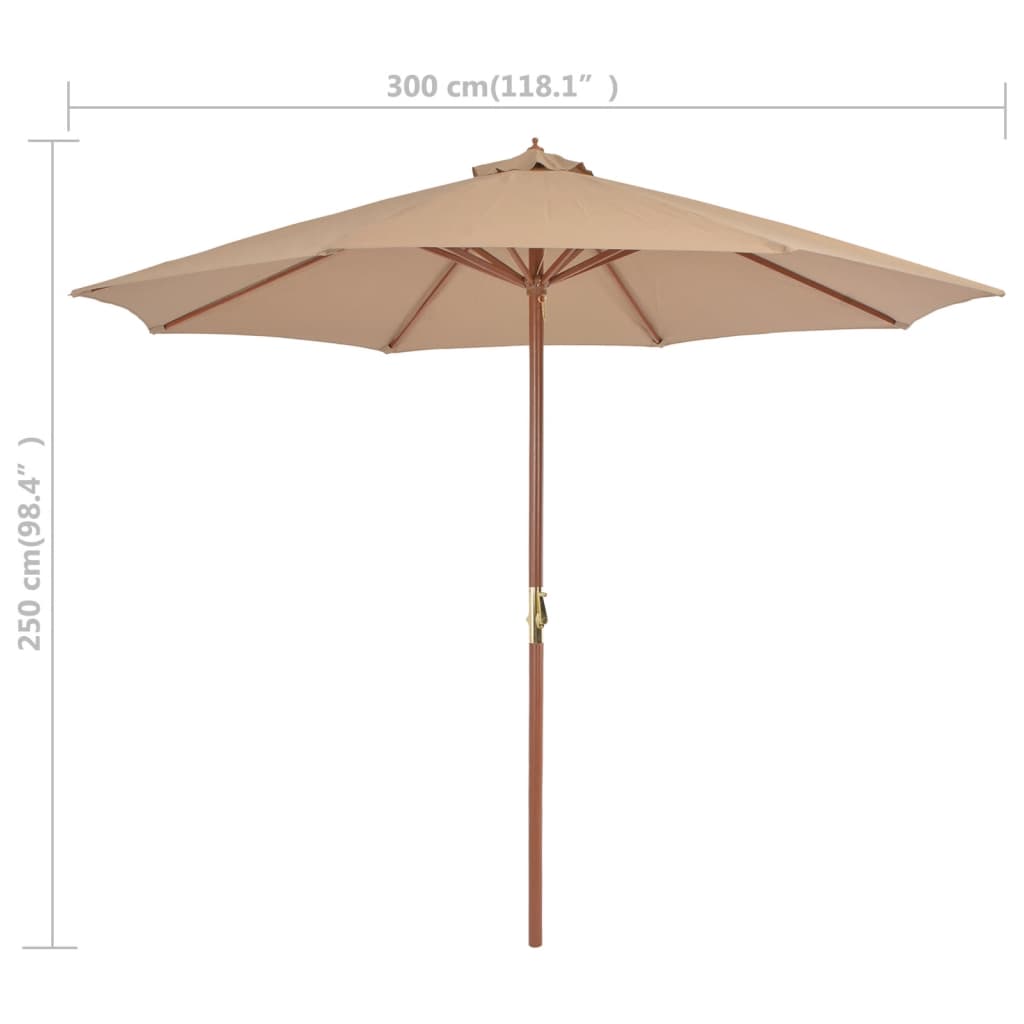 vidaXL Outdoor Parasol with Wooden Pole 300 cm Taupe