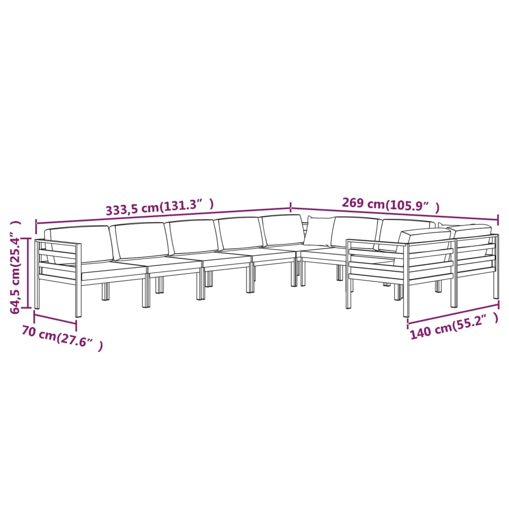 vidaXL 9 Piece Garden Lounge Set with Cushions Aluminium Anthracite