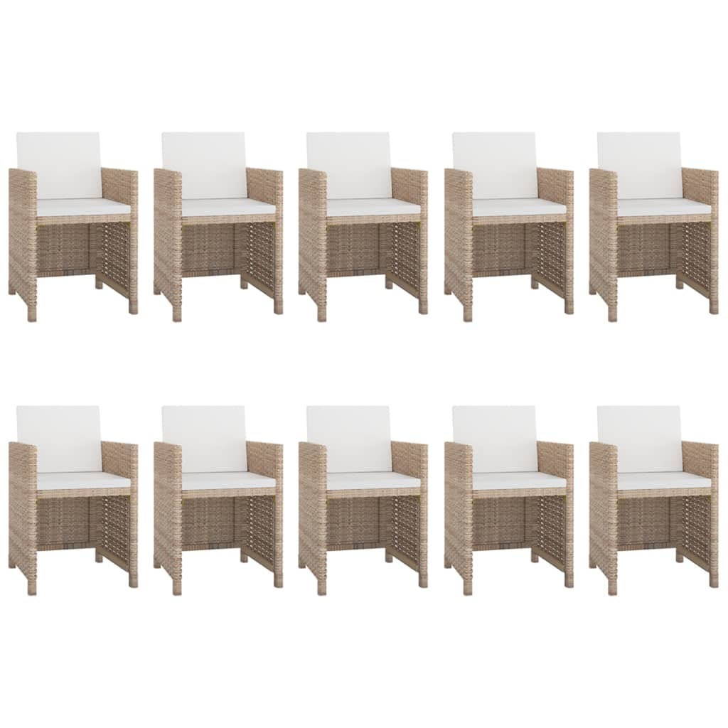 vidaXL 11 Piece Outdoor Dining Set with Cushions Poly Rattan Beige
