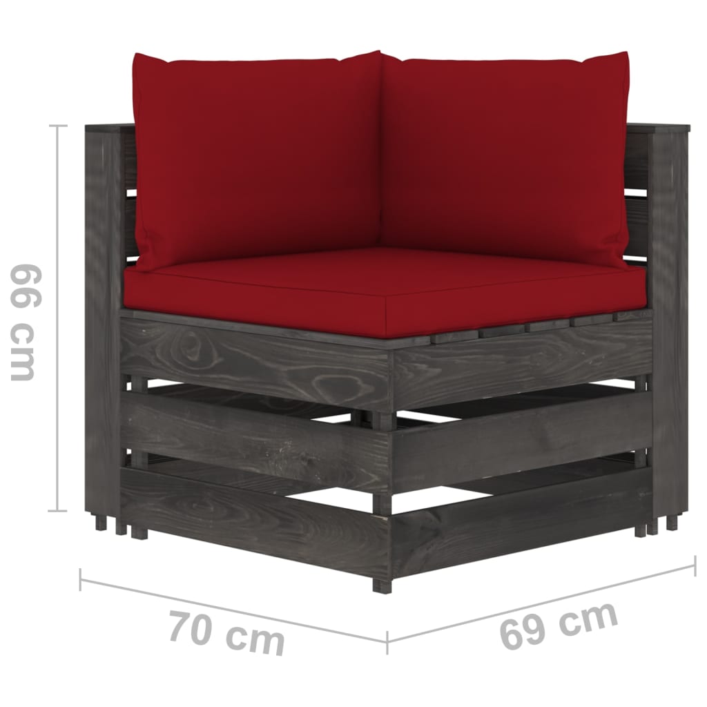 vidaXL 7 Piece Garden Lounge Set with Cushions Grey Impregnated Wood