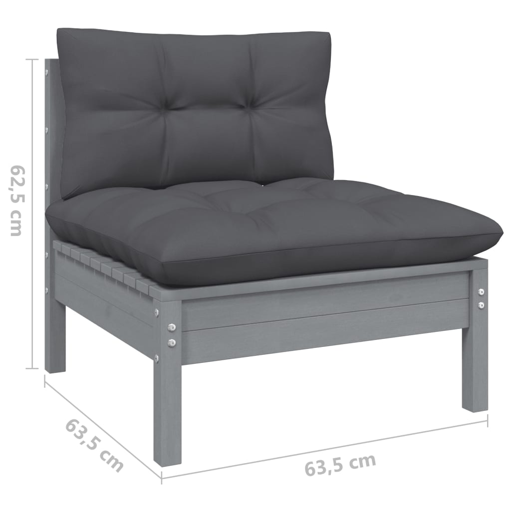 vidaXL 5 Piece Garden Lounge Set with Cushions Grey Pinewood