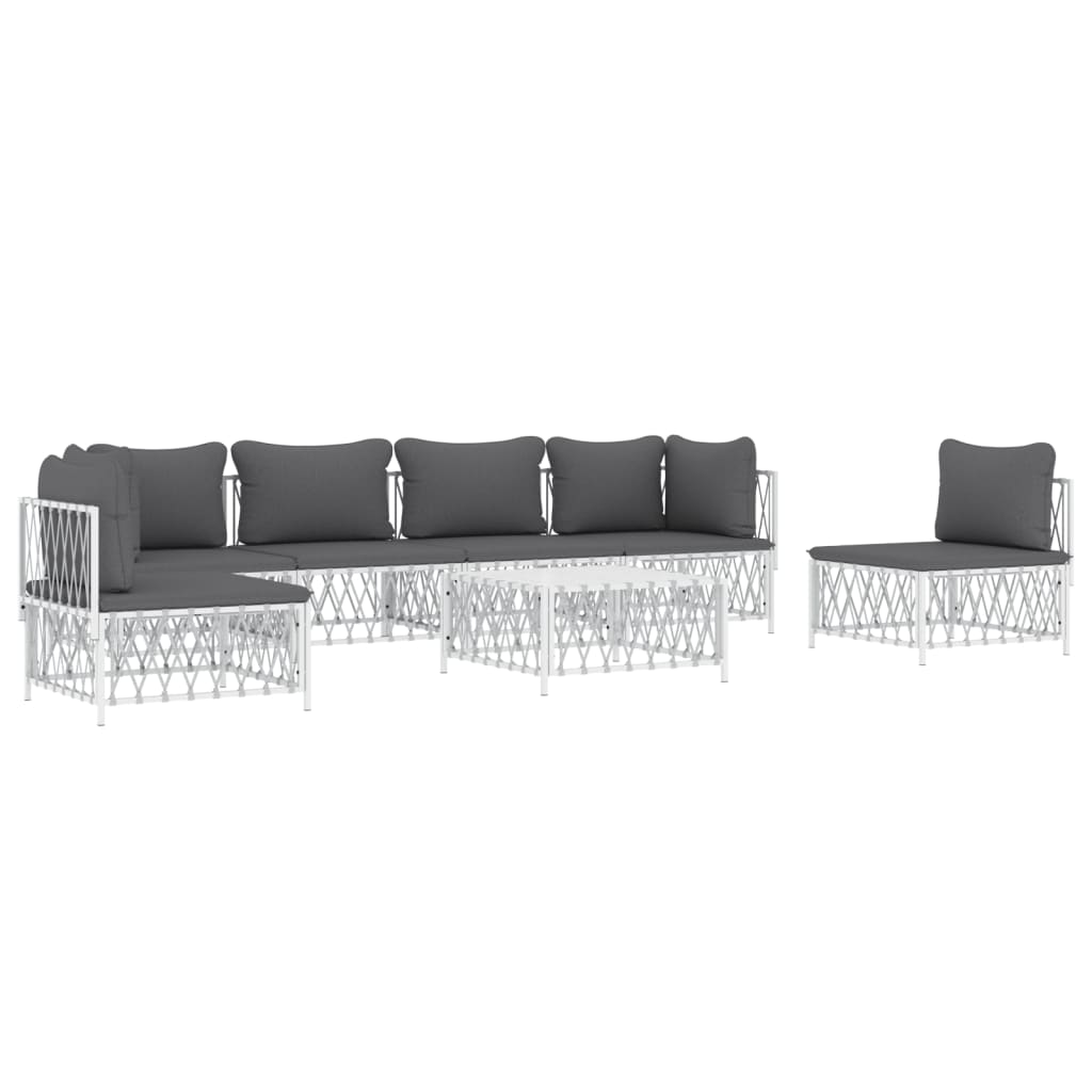 vidaXL 7 Piece Garden Lounge Set with Cushions White Steel