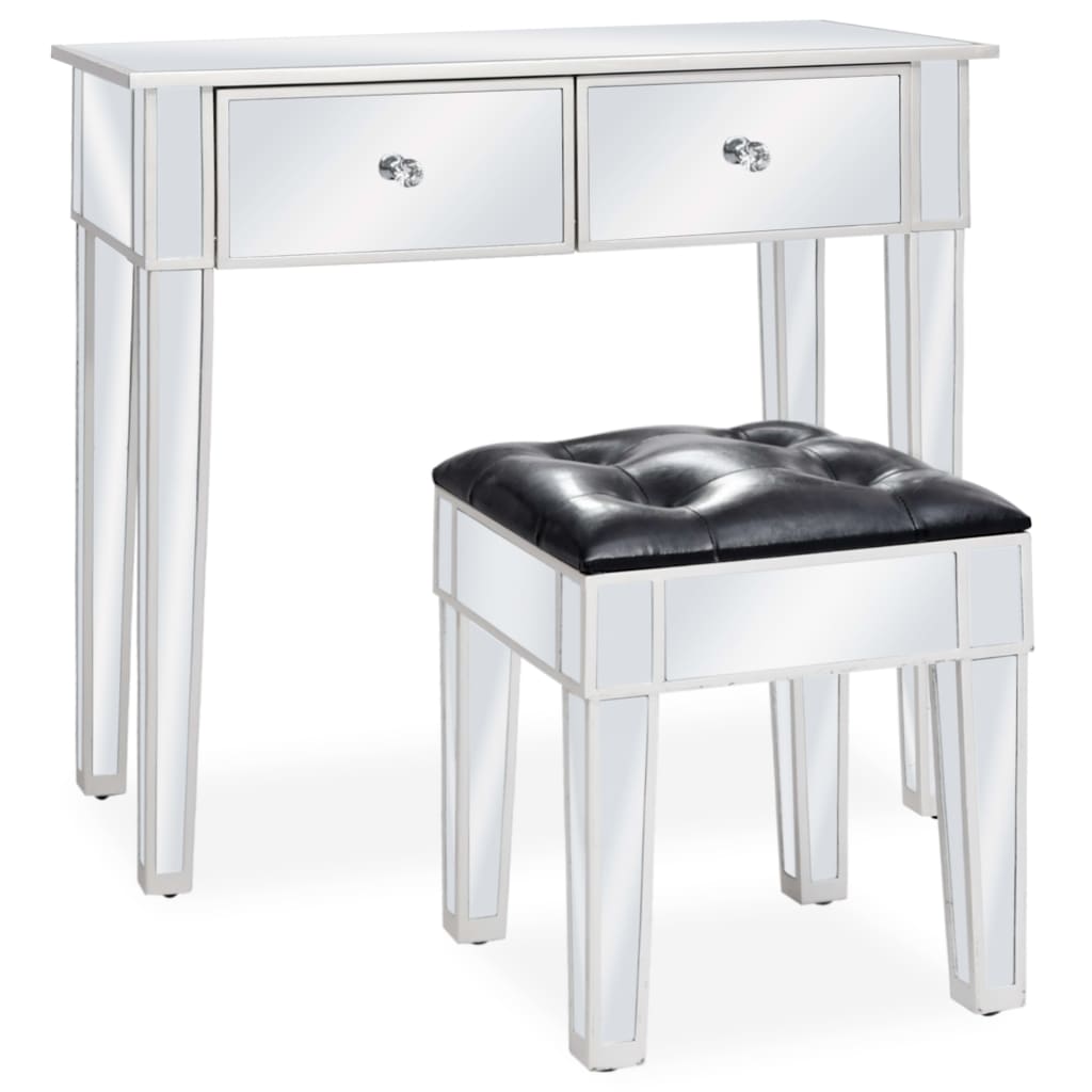 vidaXL Mirrored Dressing Table with Stool MDF and Glass