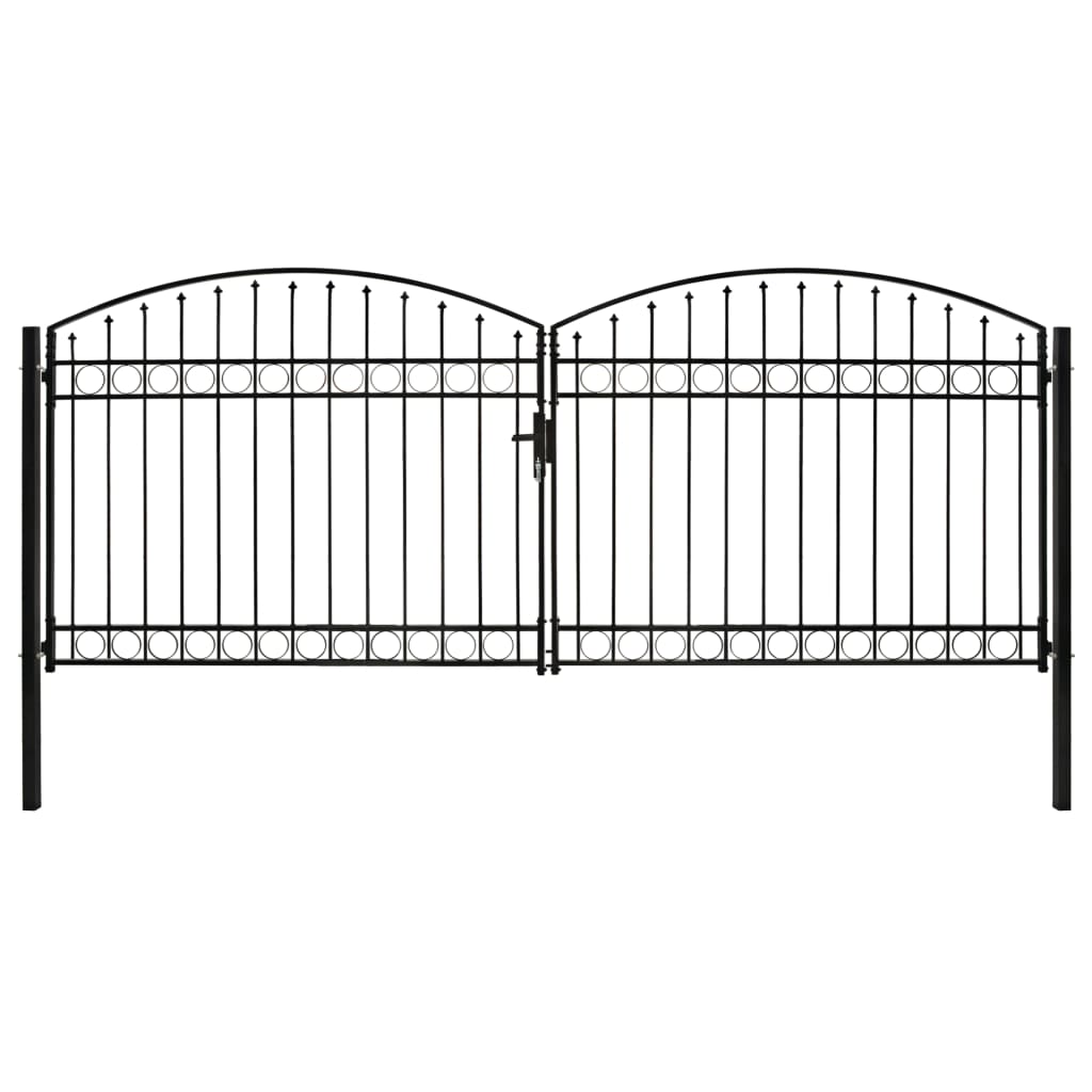 vidaXL Fence Gate Double Door with Arched Top Steel 400x175 cm Black