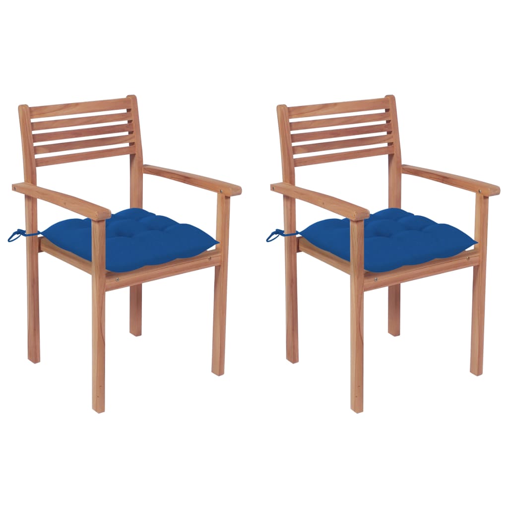 vidaXL Garden Chairs 2 pcs with Blue Cushions Solid Teak Wood