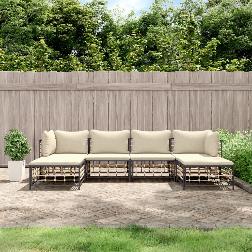 vidaXL 6 Piece Garden Lounge Set with Cushions Anthracite Poly Rattan