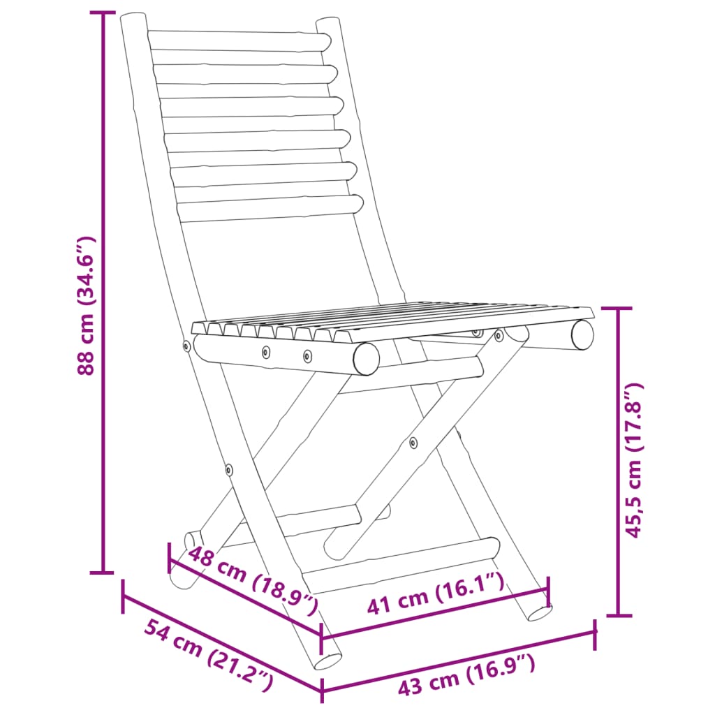 vidaXL Folding Garden Chairs 2 pcs 43x54x88 cm Bamboo