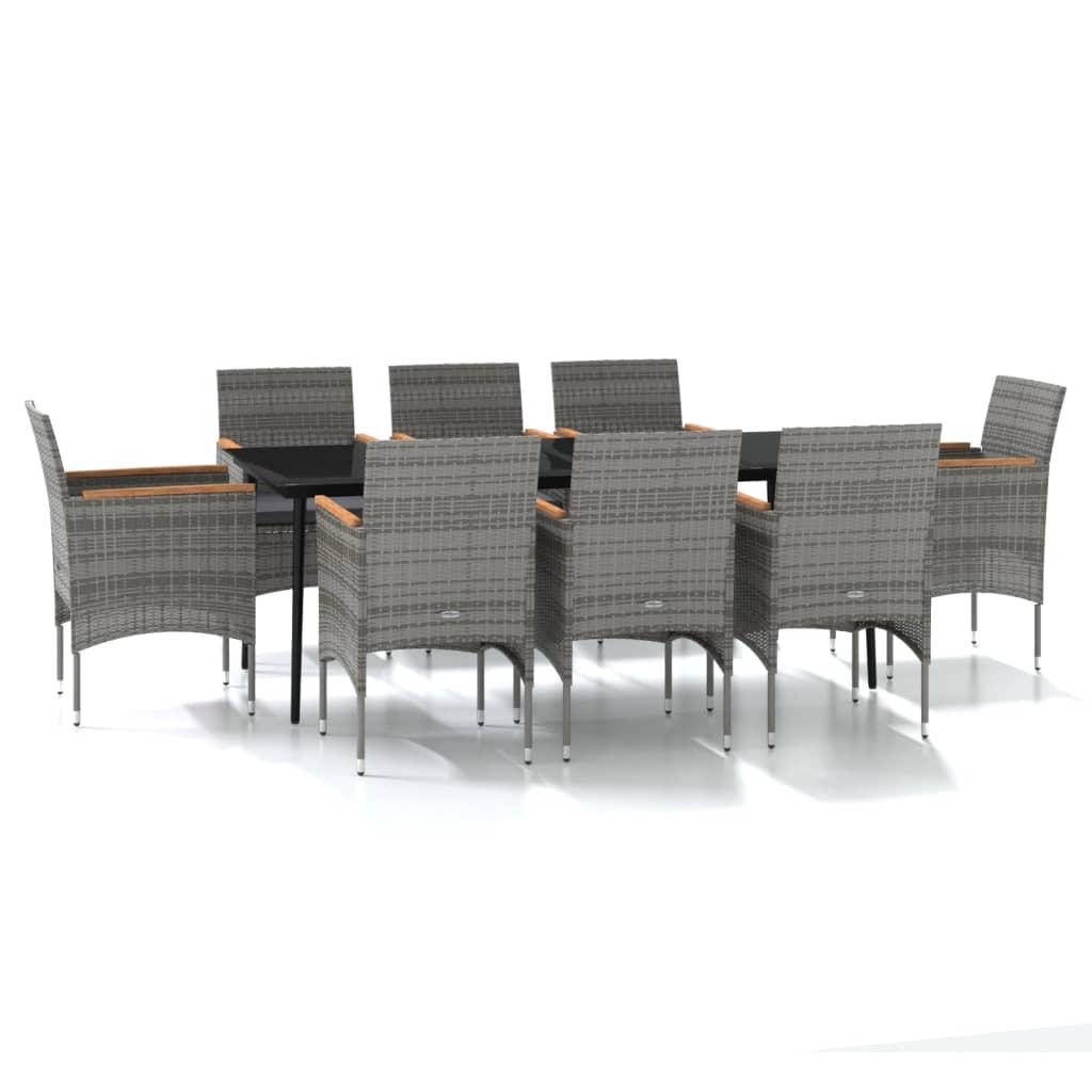 vidaXL 9 Piece Garden Dining Set with Cushions Grey and Black