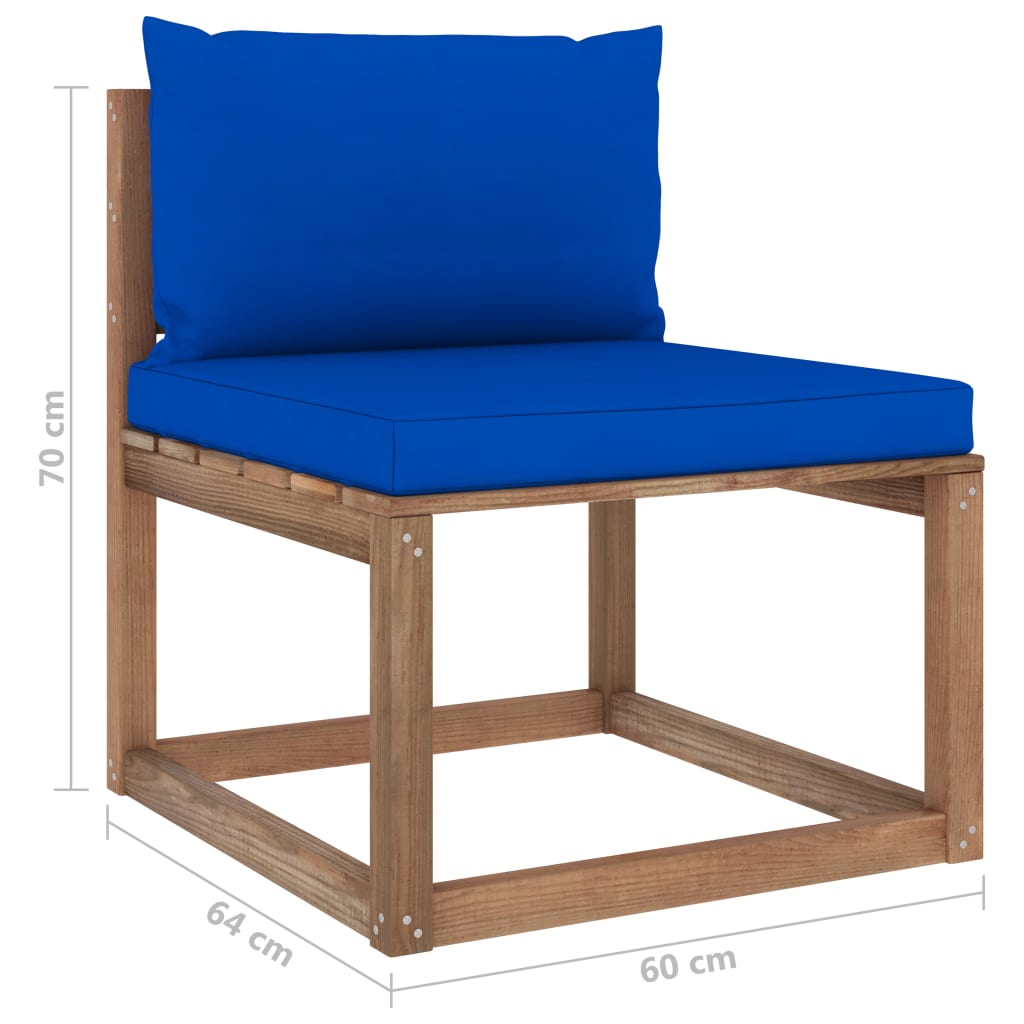 vidaXL Garden Pallet Middle Sofa with Blue Cushions