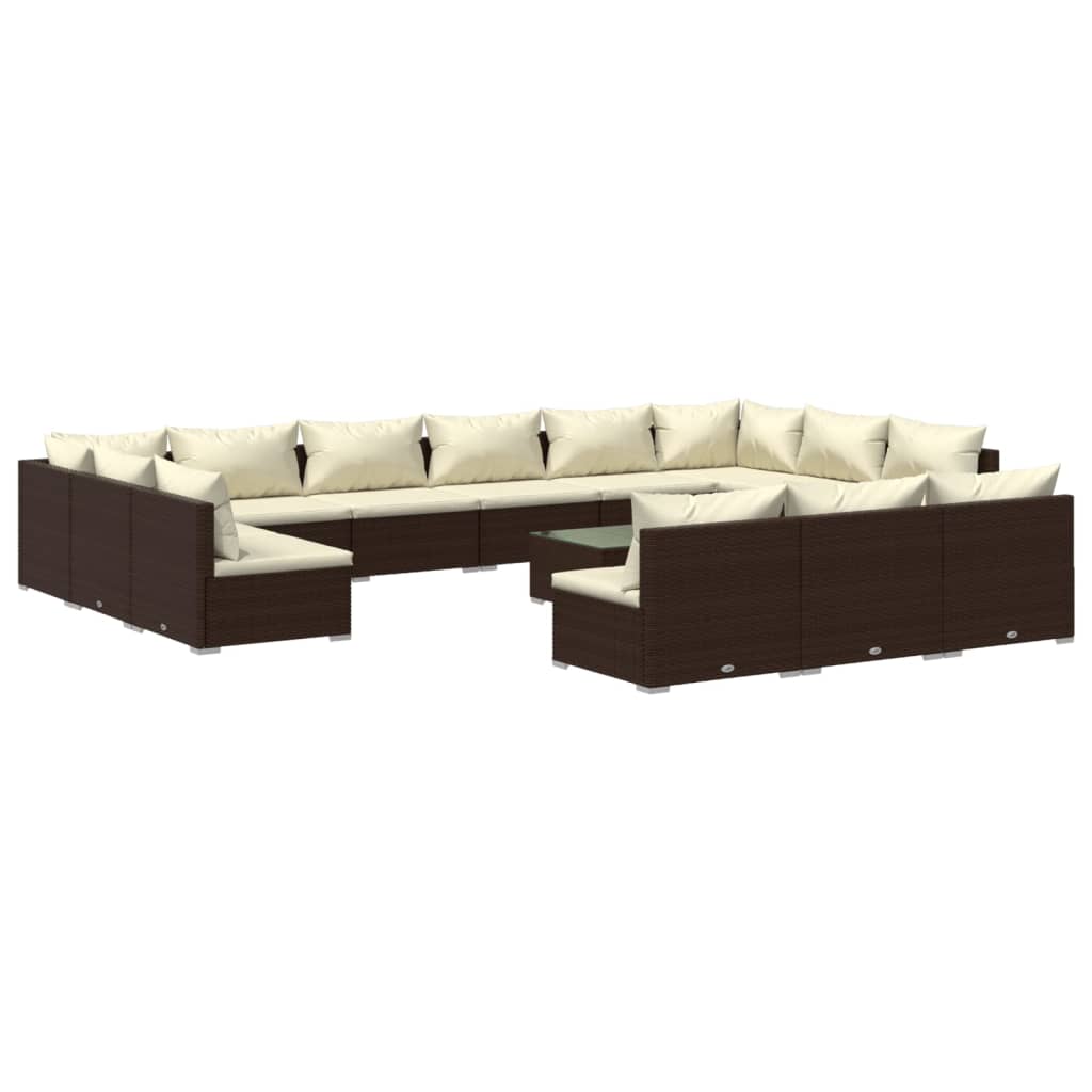 vidaXL 14 Piece Garden Lounge Set with Cushions Brown Poly Rattan