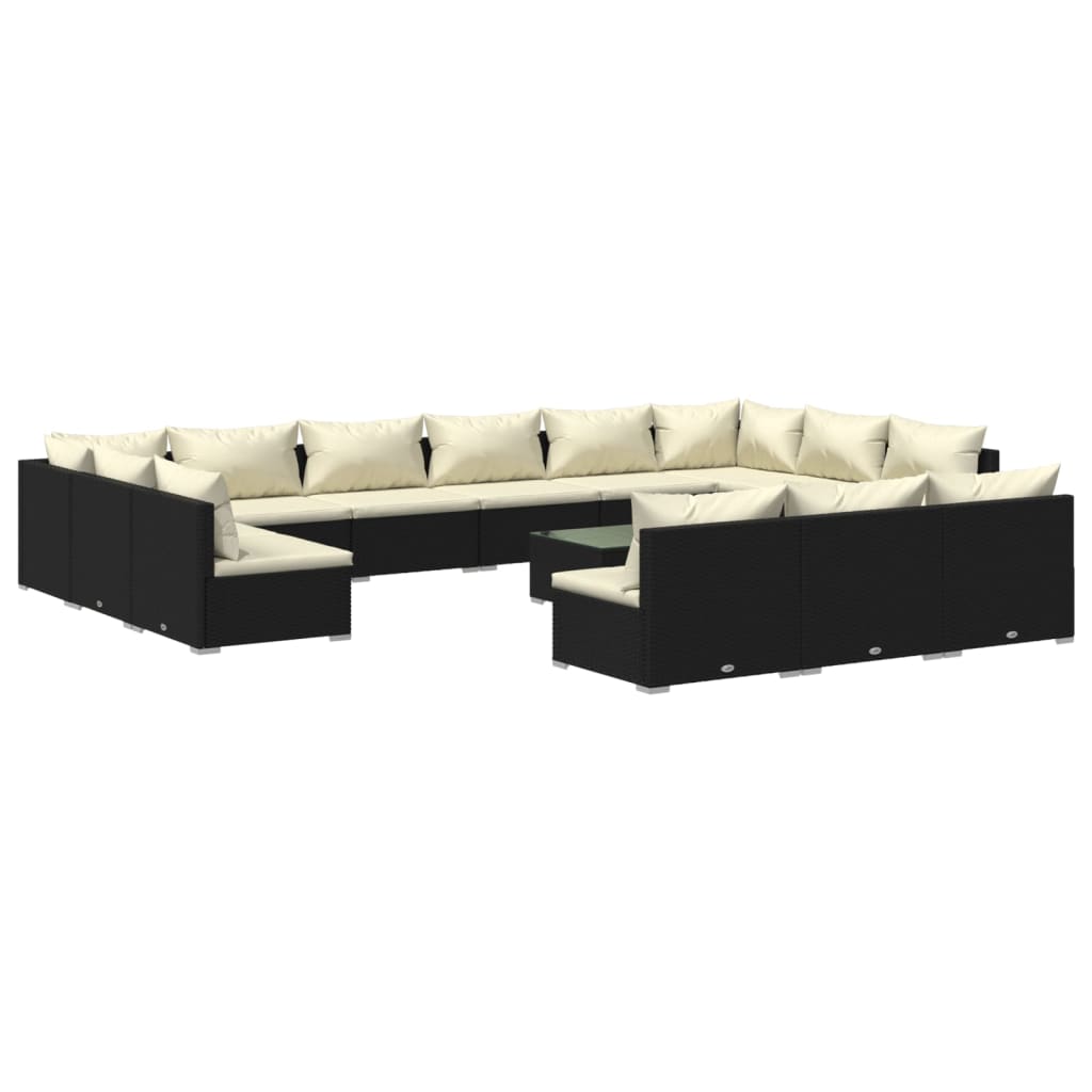 vidaXL 14 Piece Garden Lounge Set with Cushions Black Poly Rattan