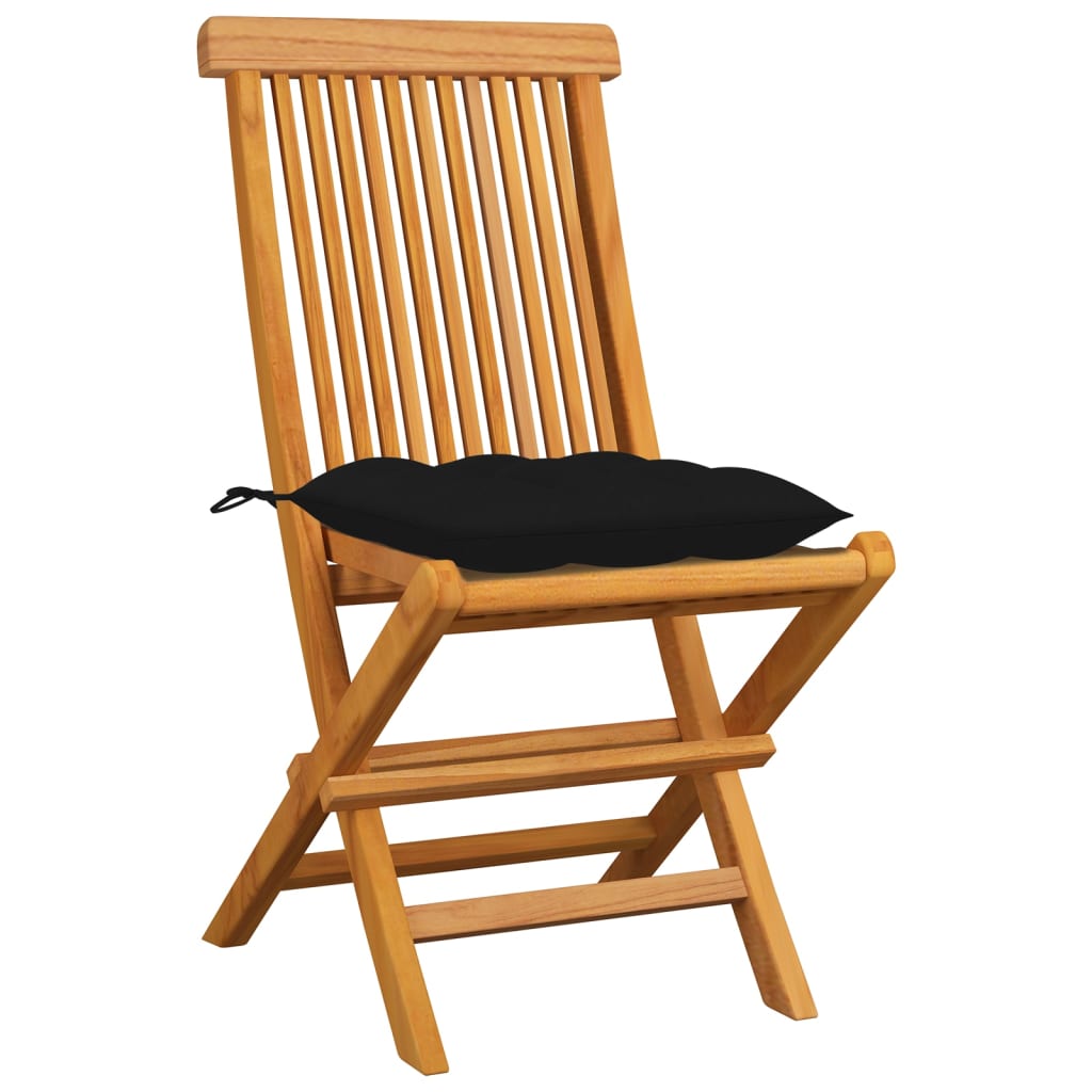 vidaXL Garden Chairs with Black Cushions 8 pcs Solid Teak Wood