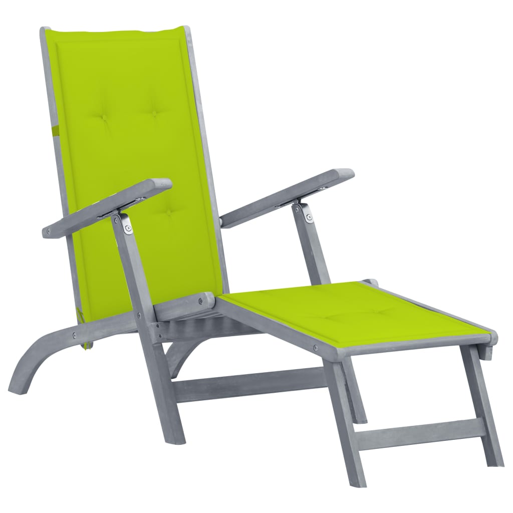 vidaXL Outdoor Deck Chair with Footrest and Cushion Solid Acacia Wood