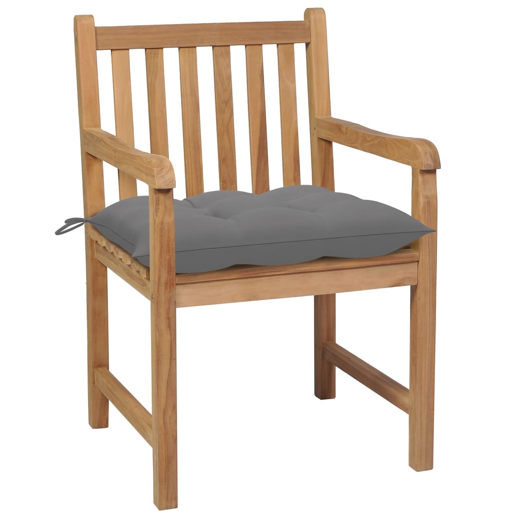 vidaXL Garden Chairs 4 pcs with Grey Cushions Solid Teak Wood