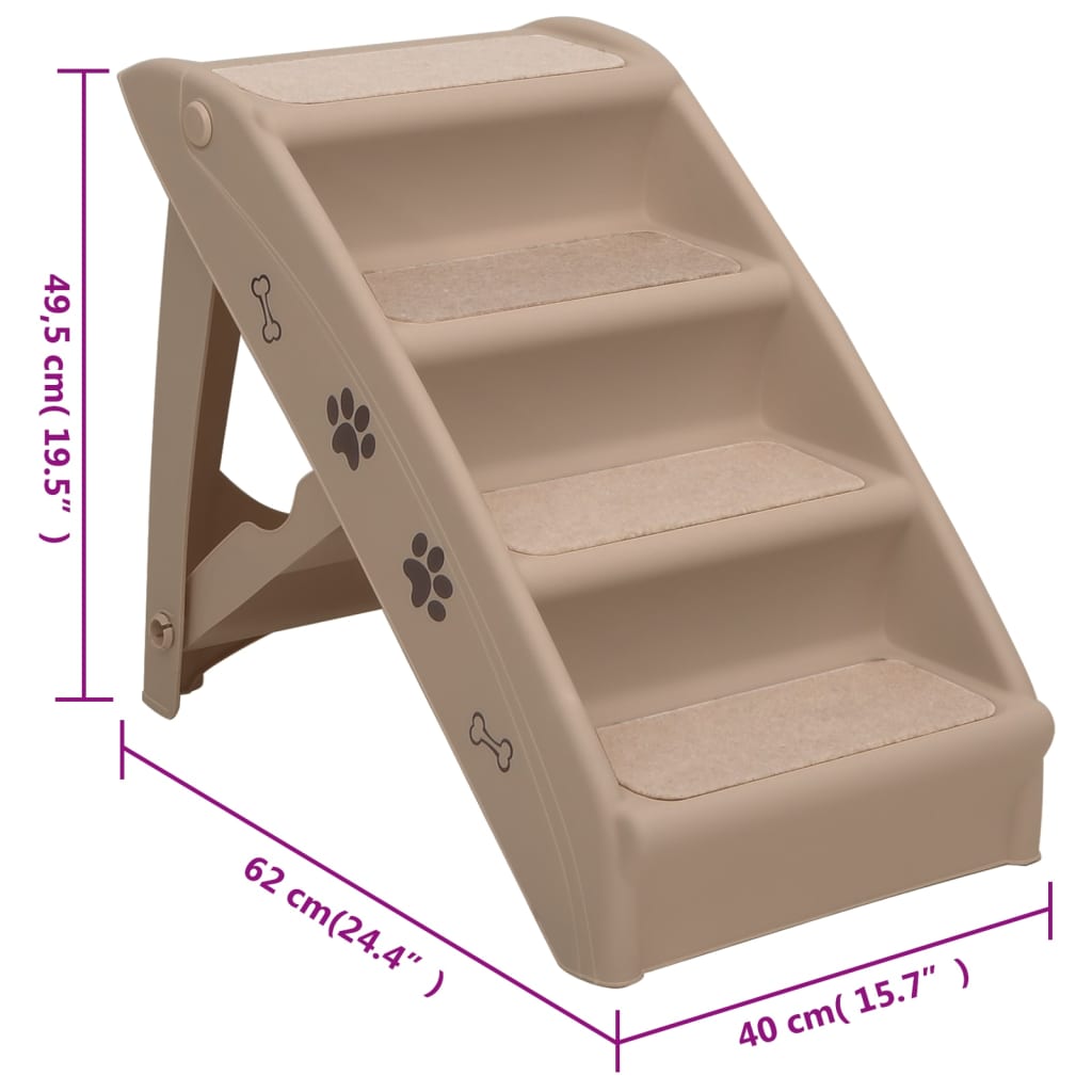 vidaXL Folding Dog Stairs Brown 62x40x49.5 cm