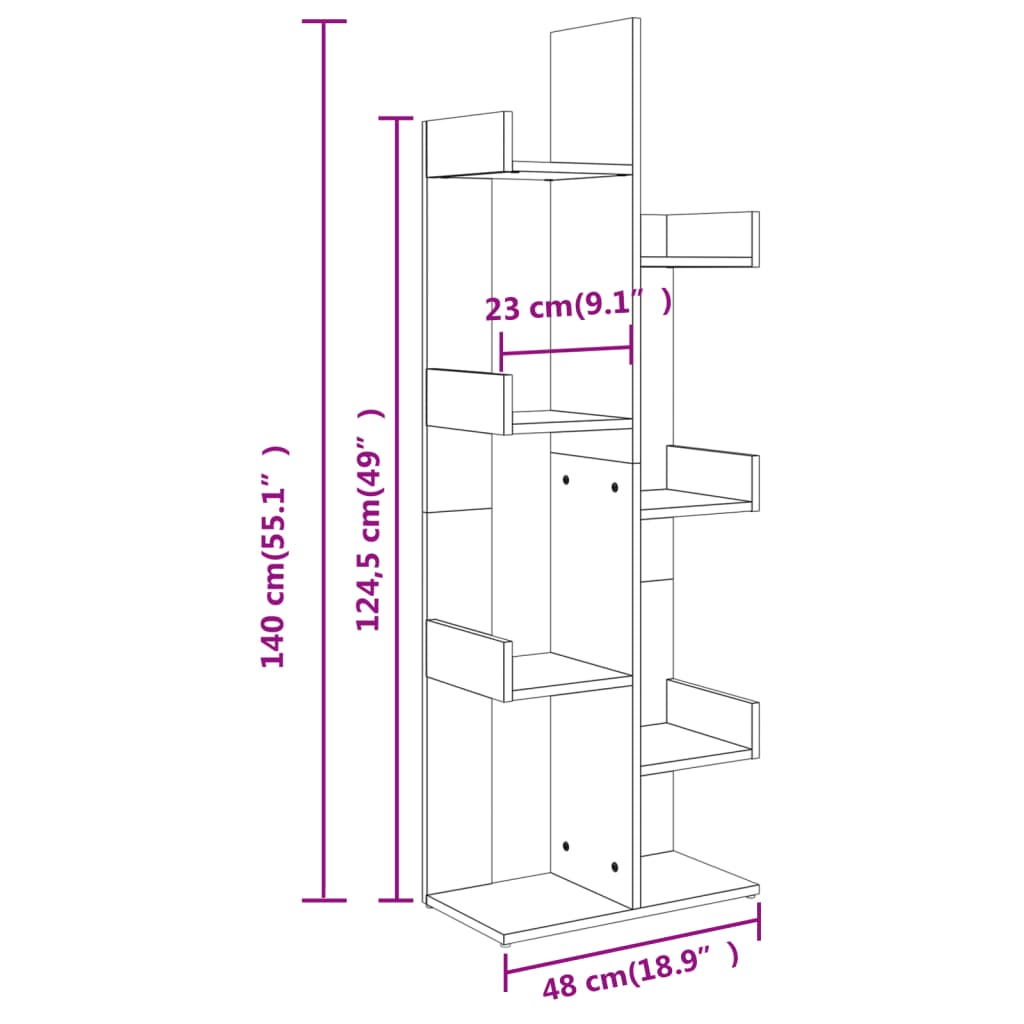 vidaXL Book Cabinet Sonoma Oak 48x25.5x140 cm Engineered Wood