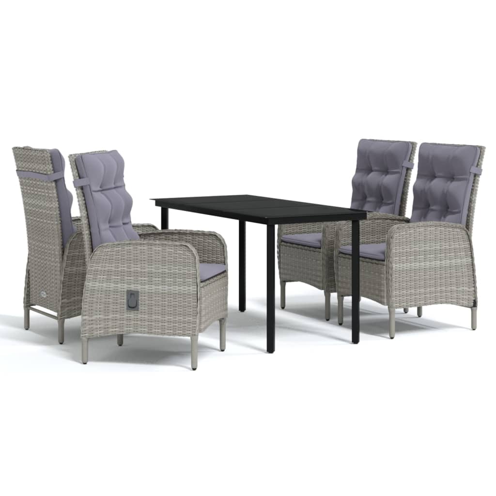 vidaXL 5 Piece Outdoor Dining Set with Cushions Grey and Black