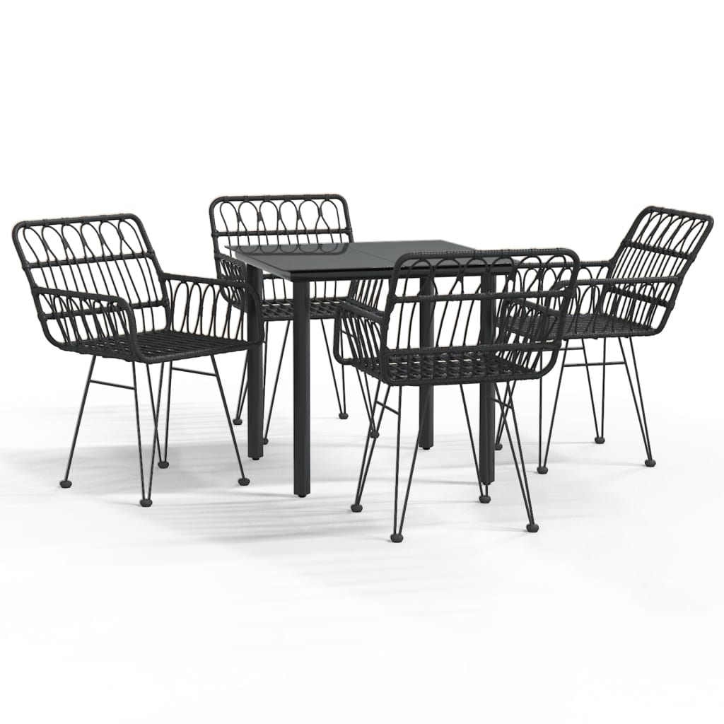 vidaXL 5 Piece Garden Dining Set Black Poly Rattan