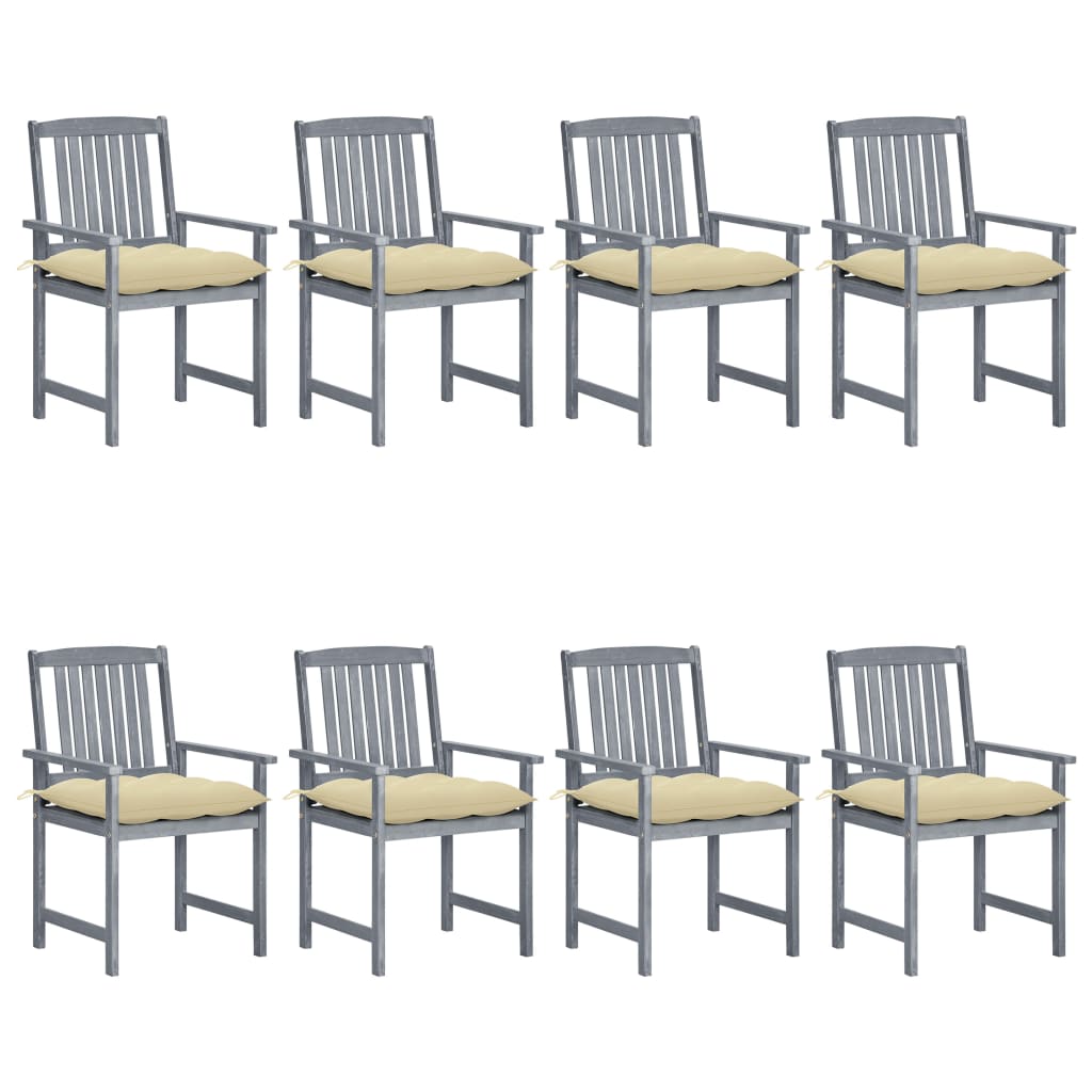vidaXL Garden Chairs with Cushions 8 pcs Solid Acacia Wood Grey