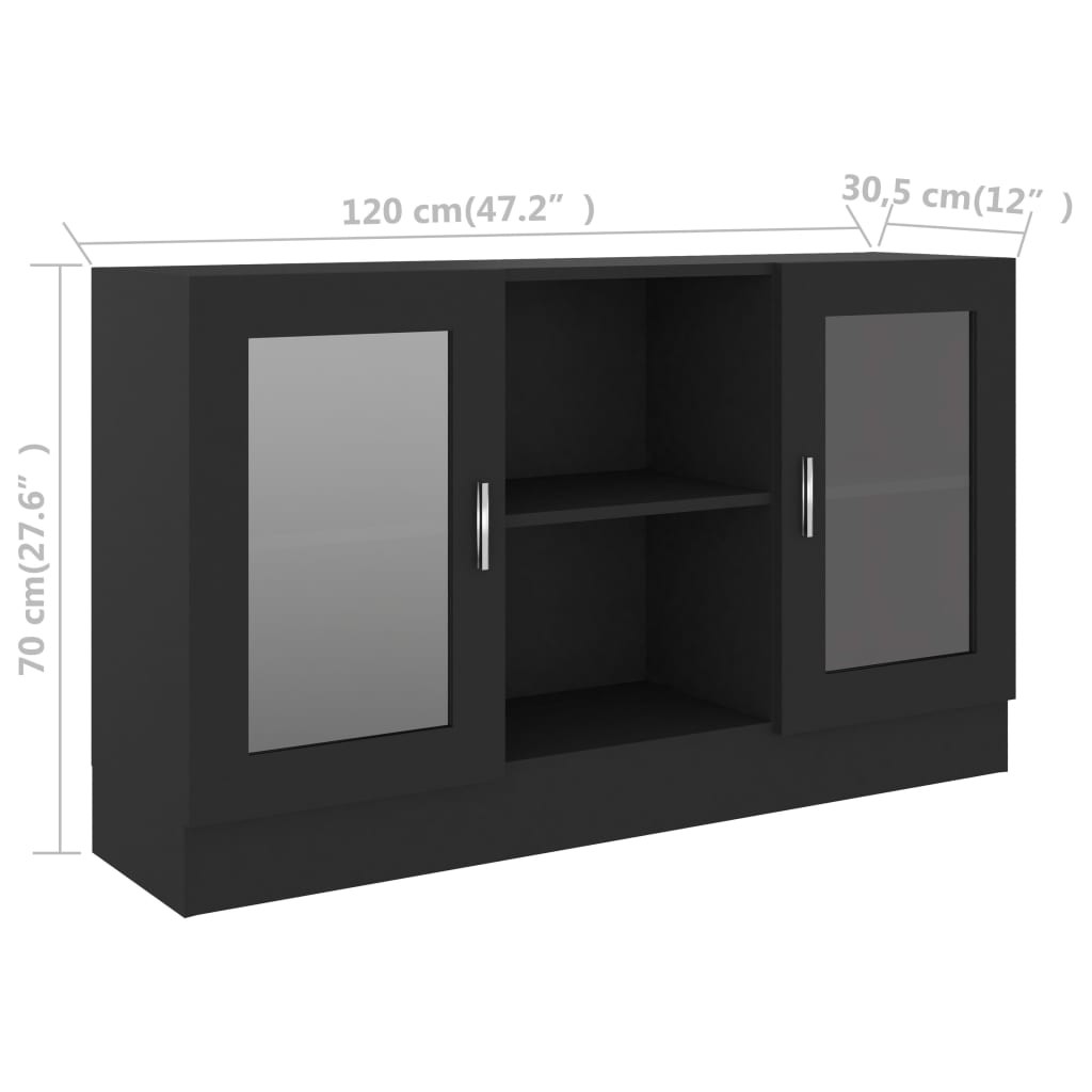 vidaXL Vitrine Cabinet Black 120x30.5x70 cm Engineered Wood