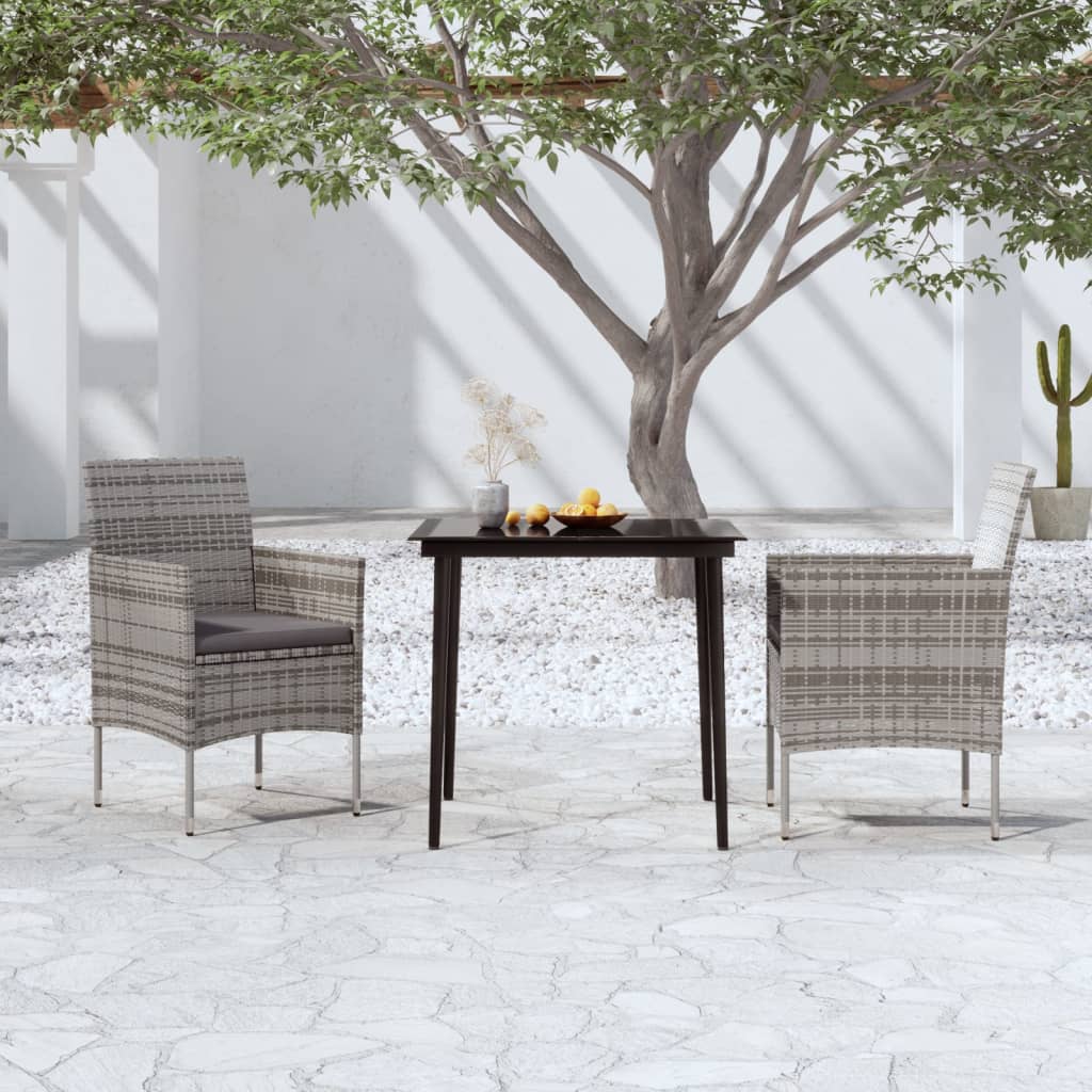 vidaXL 3 Piece Garden Dining Set with Cushions Grey and Black